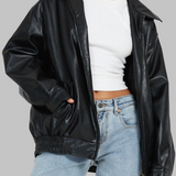 Oversized odinė striukė stiliui moterims — EV1209