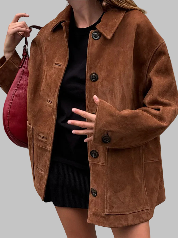 Zomšinė oversized striukė moterims — EV1313