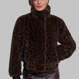 Ambra – Dirbtinio kailio striukė stačia apykakle – Rudas leopardo raštas – nuotrauka 1