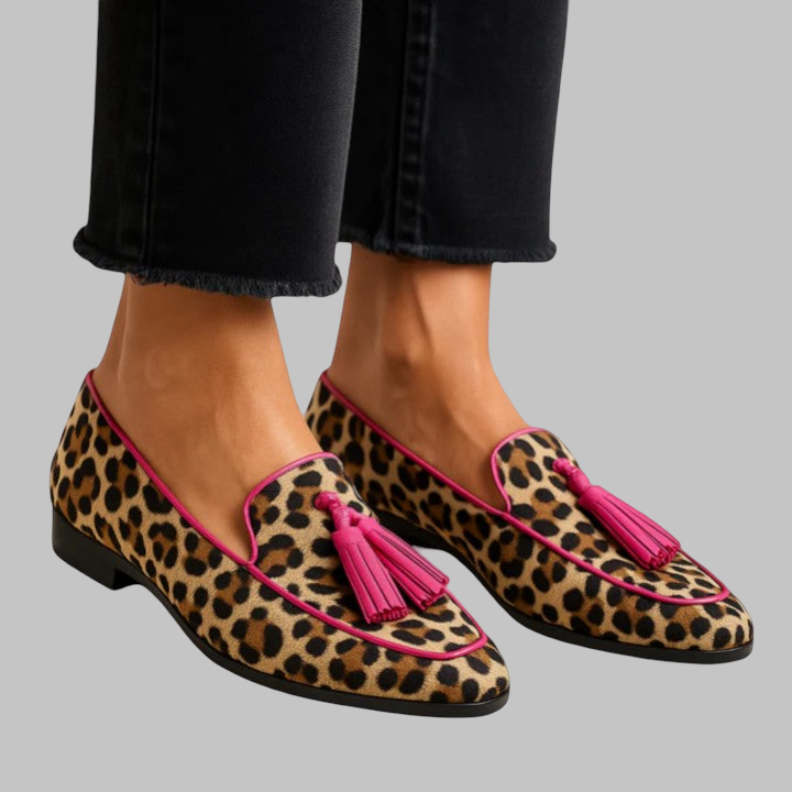 Silvana – Leopardo rašto mokasinai su rožiniais kutais – Leopardo raštas su rožiniais kutais – nuotrauka 1