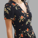 Flora – Gėlėta juoda maxi suknelė