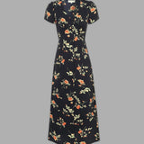 Flora – Gėlėta juoda maxi suknelė