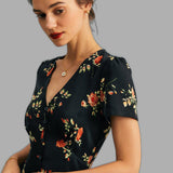 Flora – Gėlėta juoda maxi suknelė